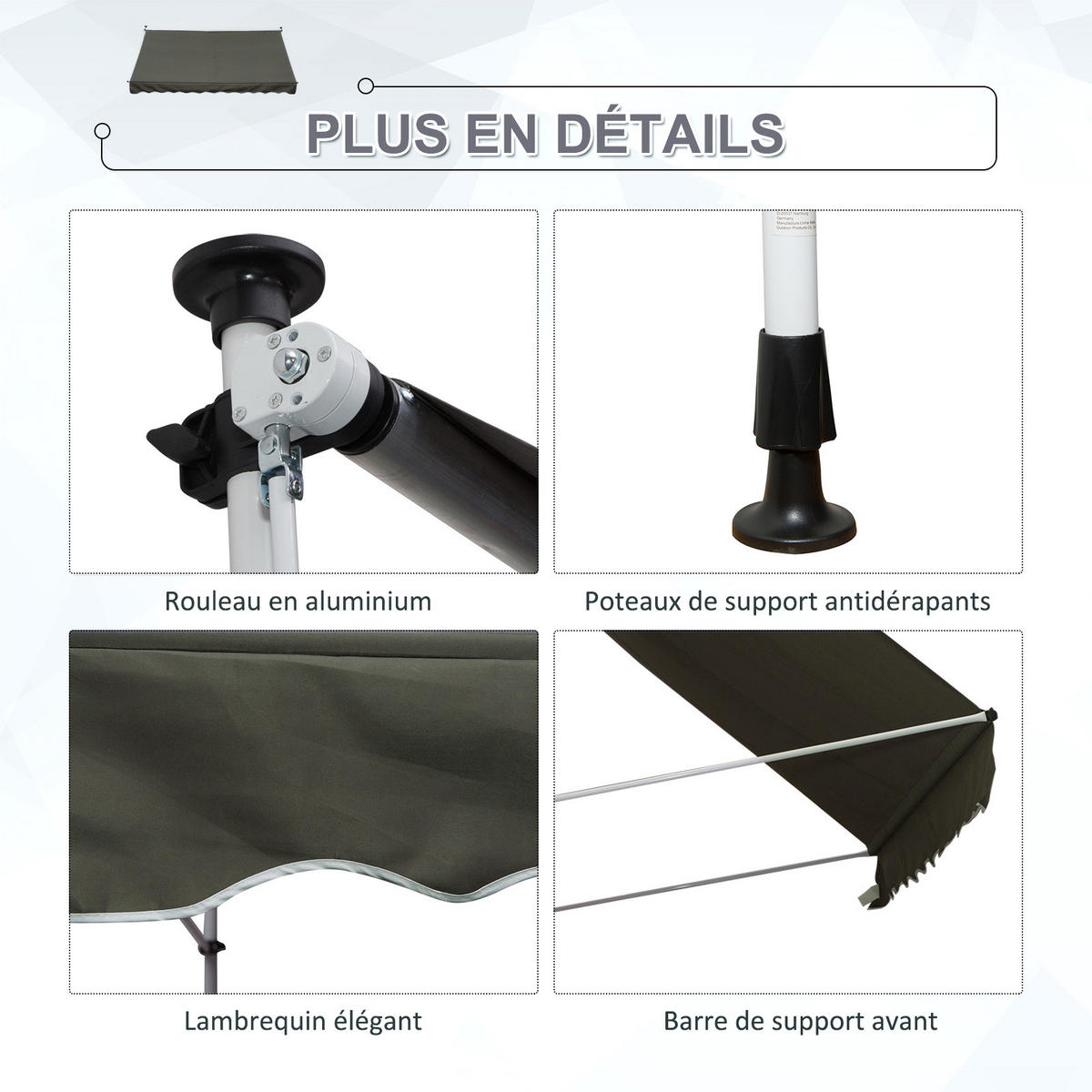 MARKISE DE-13912 manuell, ausziehbar 3/1,5 m, ohne Bohren Grau - Grau, Metall (150/280/300cm) - ComfortXL