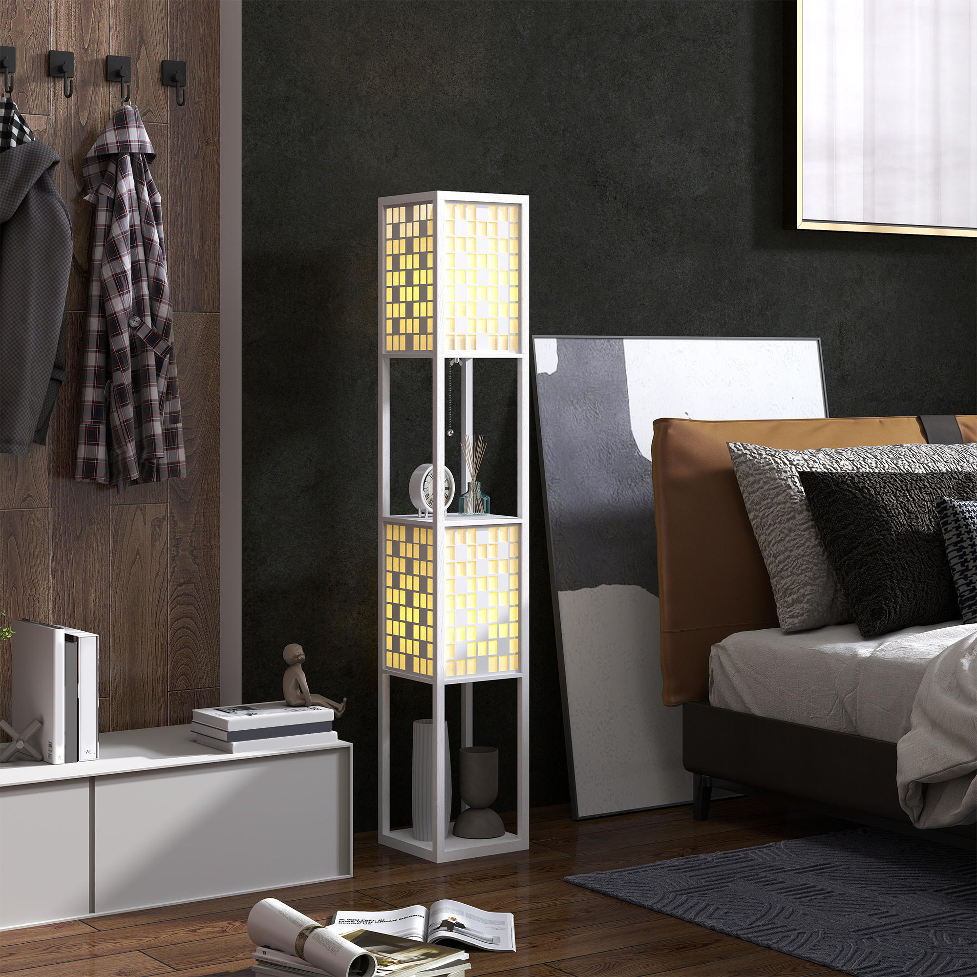 STEHLAMPE mit Fußschalter, Weiß - Weiß, Kunststoff (26/26/155.5cm) - HOMCOM