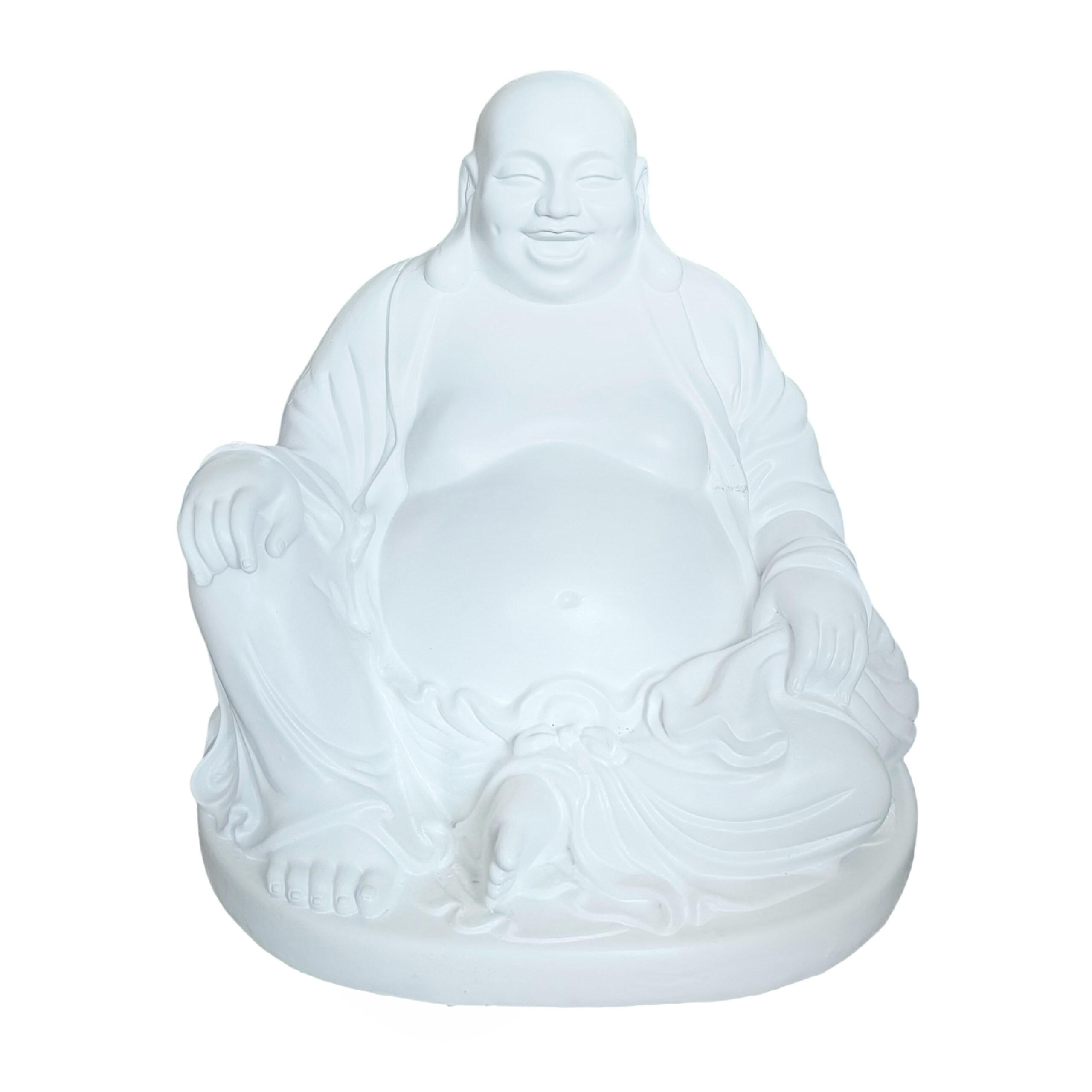 Relaxdays SOCHA bílá Buddha z polyresinu 45 cm
