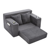 1,5-SITZER ausklappbar, Getränkehalter/Seitentasche, Cord, Grau - Grau, Textil (133/64/87cm) - LVHOM