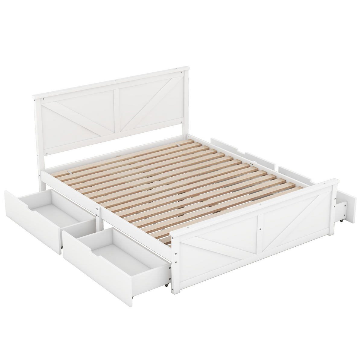 DOPPELBETT aus Kiefernholz und MDF 160x200 cm Weiß mit 4 Schubladen - Weiß, Holz (160/200cm) - IVMEU