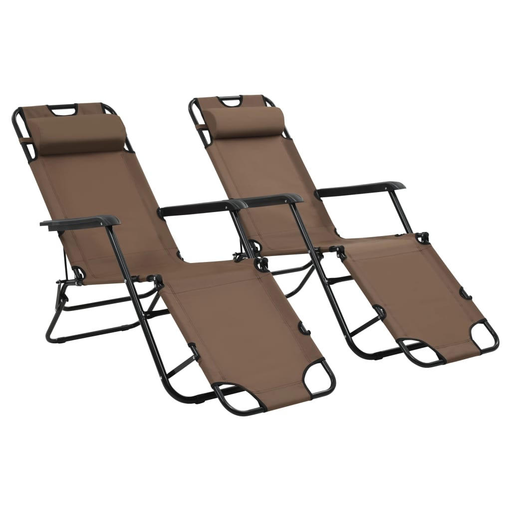 KLAPPBARE Sonnenliegen 2 Stk. mit Fußablage Braun - Braun, Metall (61/89/138cm) - furnicato
