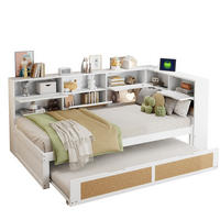 POLSTERBETT aus Massivholz 90x200 cm in Weiß mit Ausziehbett & USB-Anschluss - Weiß, Holz (90/200cm) - Modfu