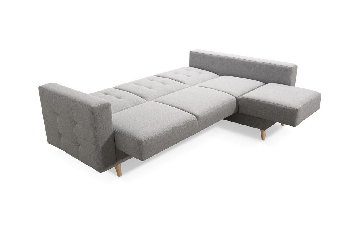 ECKSCHLAFSOFA HILTON Strukturstoff - Silberfarben, Textil (225/158cm) - Robin