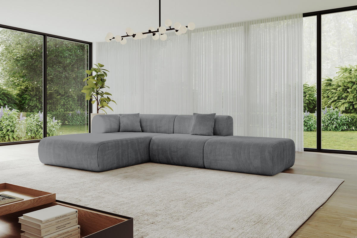 ECKSOFA Ottomane Links OVLY-L 289x176x71 Dunkelgrau Cord - Dunkelgrau/Anthrazit, Holzwerkstoff/Kunststoff (176/289cm) - ALTDECOR