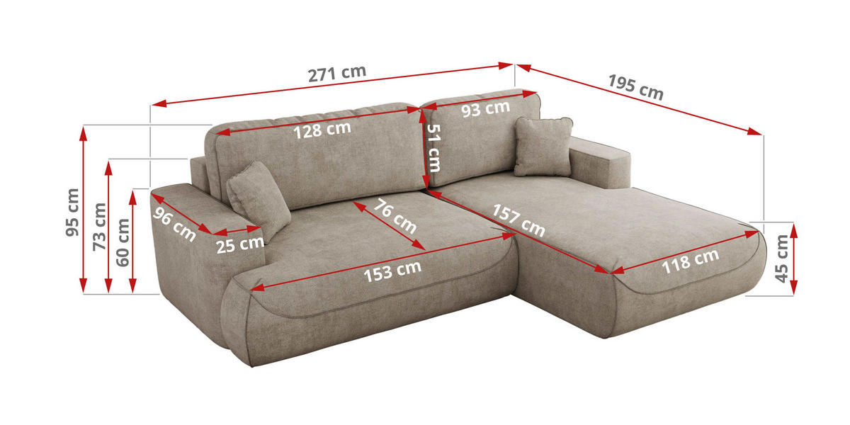 ECKSOFA OVO L Beige Struktur - Links Seite - Beige/Schwarz, Kunststoff/Textil (271/195cm) - MKS