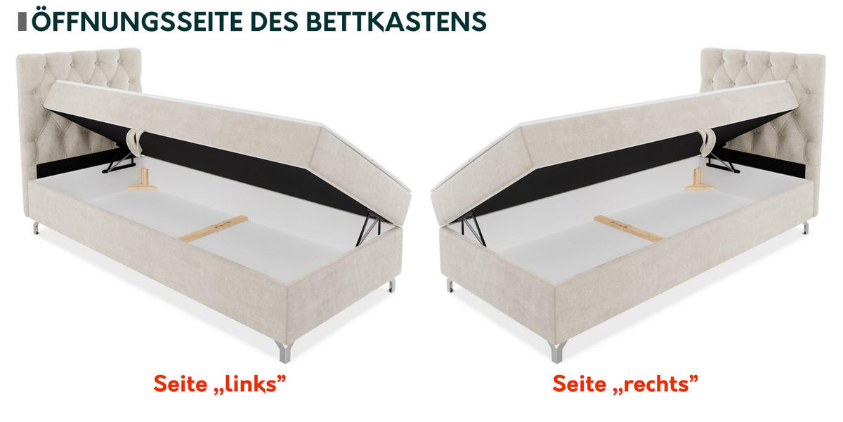BOXBETT Chester 1, Seite: Rechts - Smaragdgrün/Silberfarben, Holz/Textil (90/200cm) - MIRJAN24