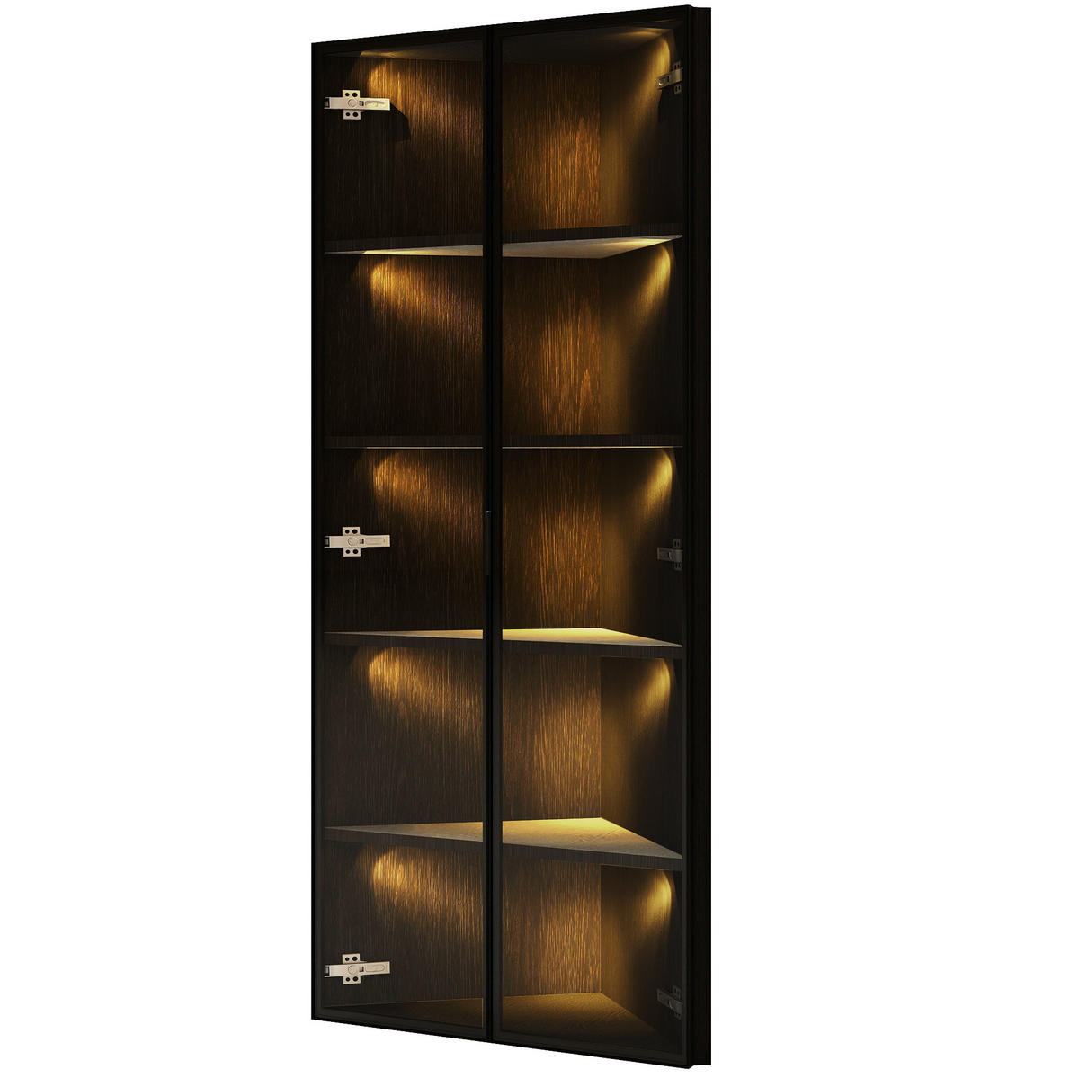 ROHOVÁ vitrína z MDF a skla 62x35x160 cm černá s LED osvětlením a tichým dovíráním dveří - černá, kompozitní dřevo (62/160/35cm) - Modfu