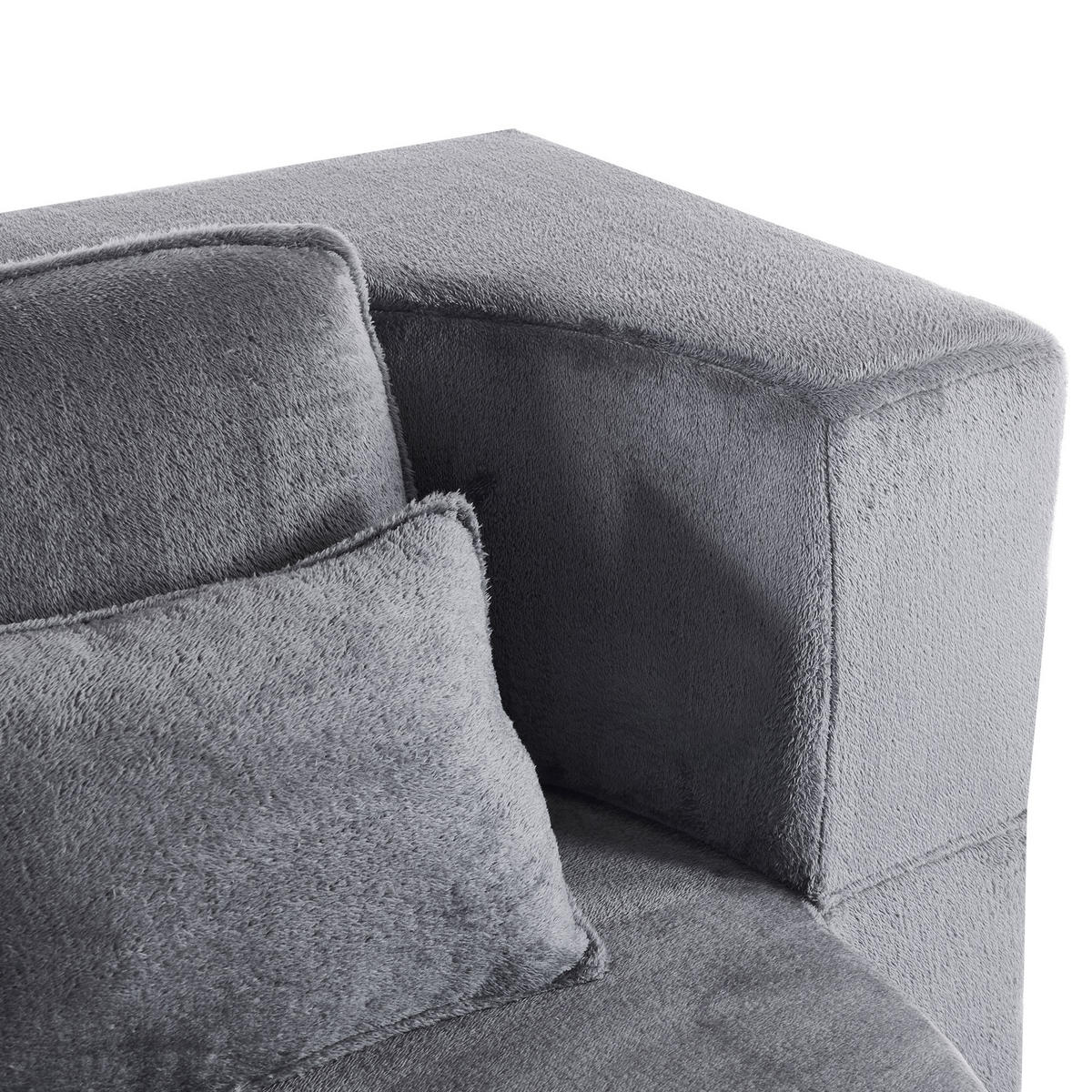 SCHLAFSOFA mit 4 Kissen und Klappfunktion aus Plüschstoff - Blaugrau, Textil (198/76/60cm) - EVRYAE