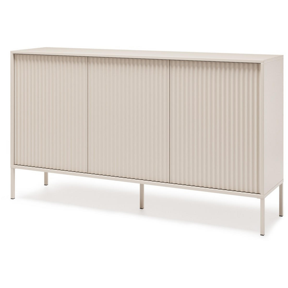 KOMMODE Noto mit 3 Türen und geriffelten Fronten, 154 cm - Kaschmir, Holzwerkstoff (154/38/87cm) - Beautysofa