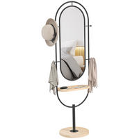STANDSPIEGEL DE-17933 oval mit Holzablage & 4 Haken Schwarz - Schwarz, Glas (50/175.5/40cm) - ComfortXL