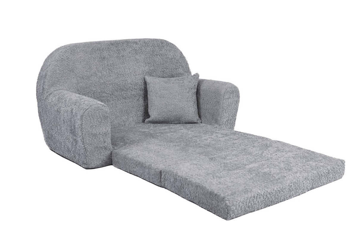 MINI-SOFA David - Ausklappbares Kindersofa aus Teddystoff in grau - Grau, Textil (78/45/40cm) - Fortisline