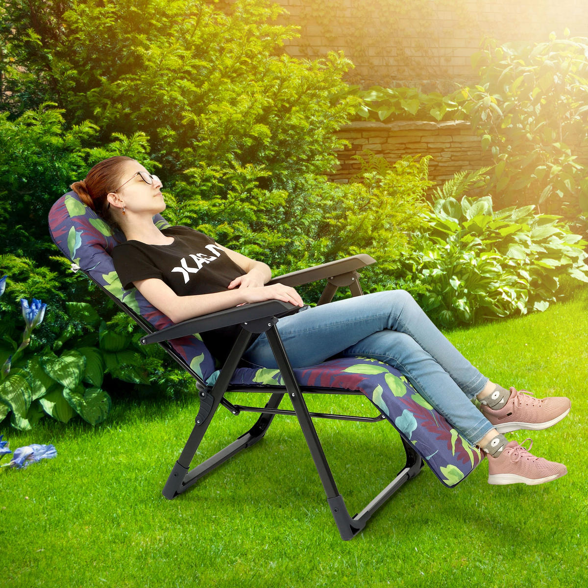 GARTENLIEGE 150 x 68 cm - Blau/Grün, Metall (58/150cm) - KADAX