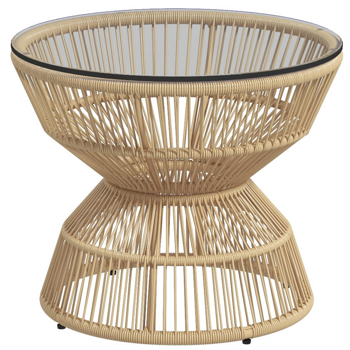 OUTDOOR-BEISTELLTISCH DE-06641 mit Glasplatte, PE-Rattan Natur - Naturfarben, Glas/Kunststoff (60/60/50cm) - ComfortXL