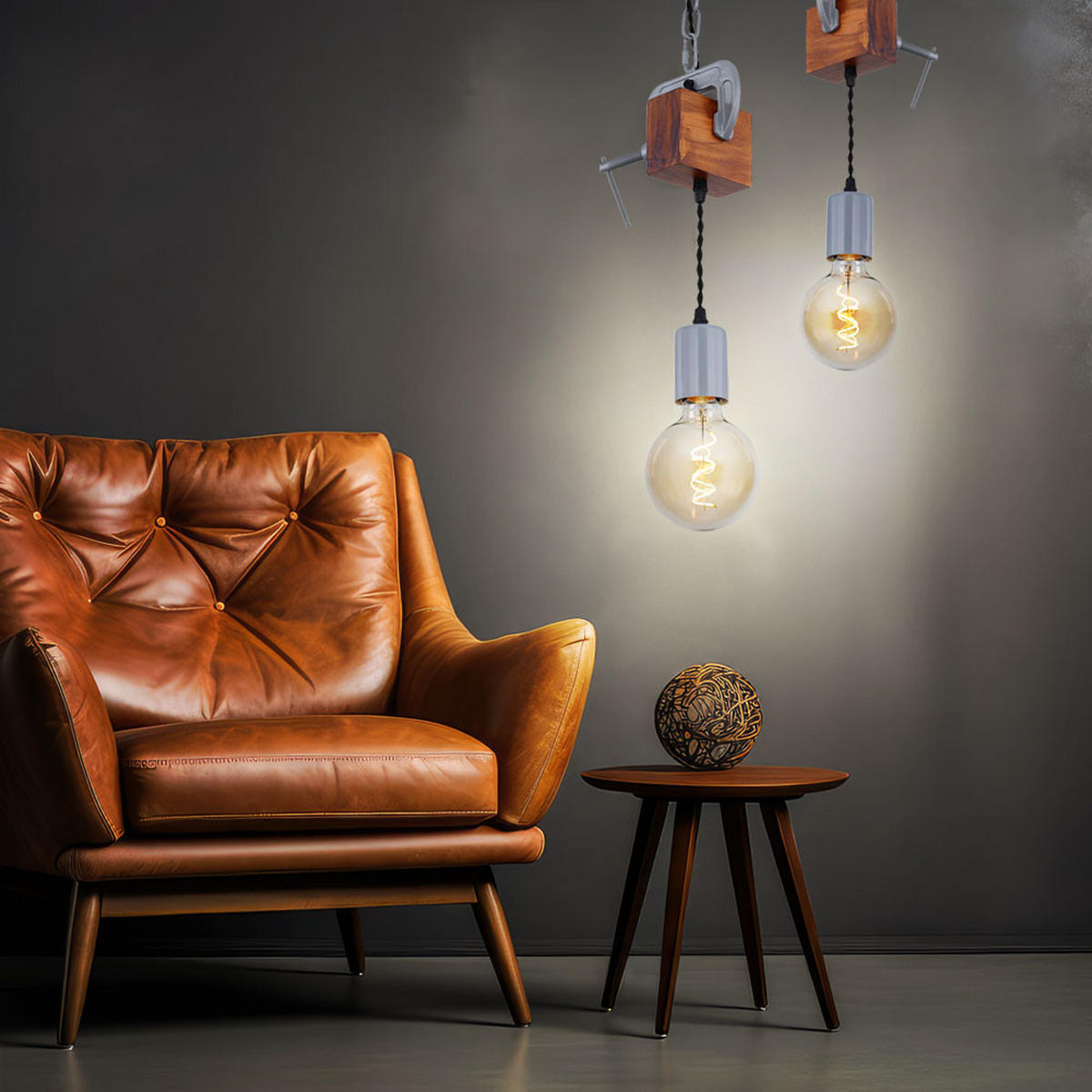 HÄNGELEUCHTE LUDI Holzoptik Braun - Braun, Holz (14/10/120cm) - Globo Lighting