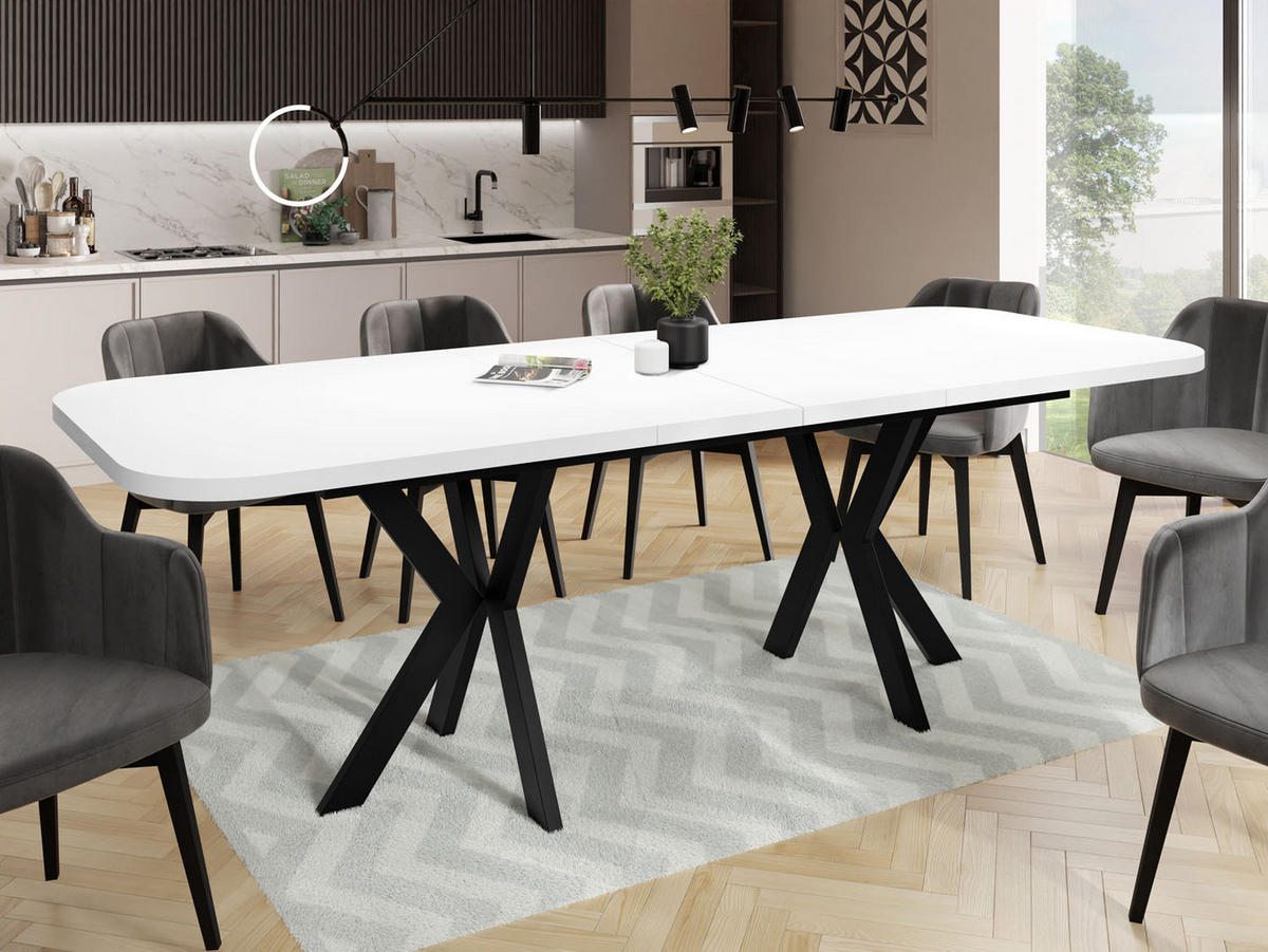 ESSTISCH Olivia ausziehbar rechteckig, Weiß 200-280/100/76 - Schwarz/Weiß, Holzwerkstoff/Metall (200/100/76cm) - WFL GROUP