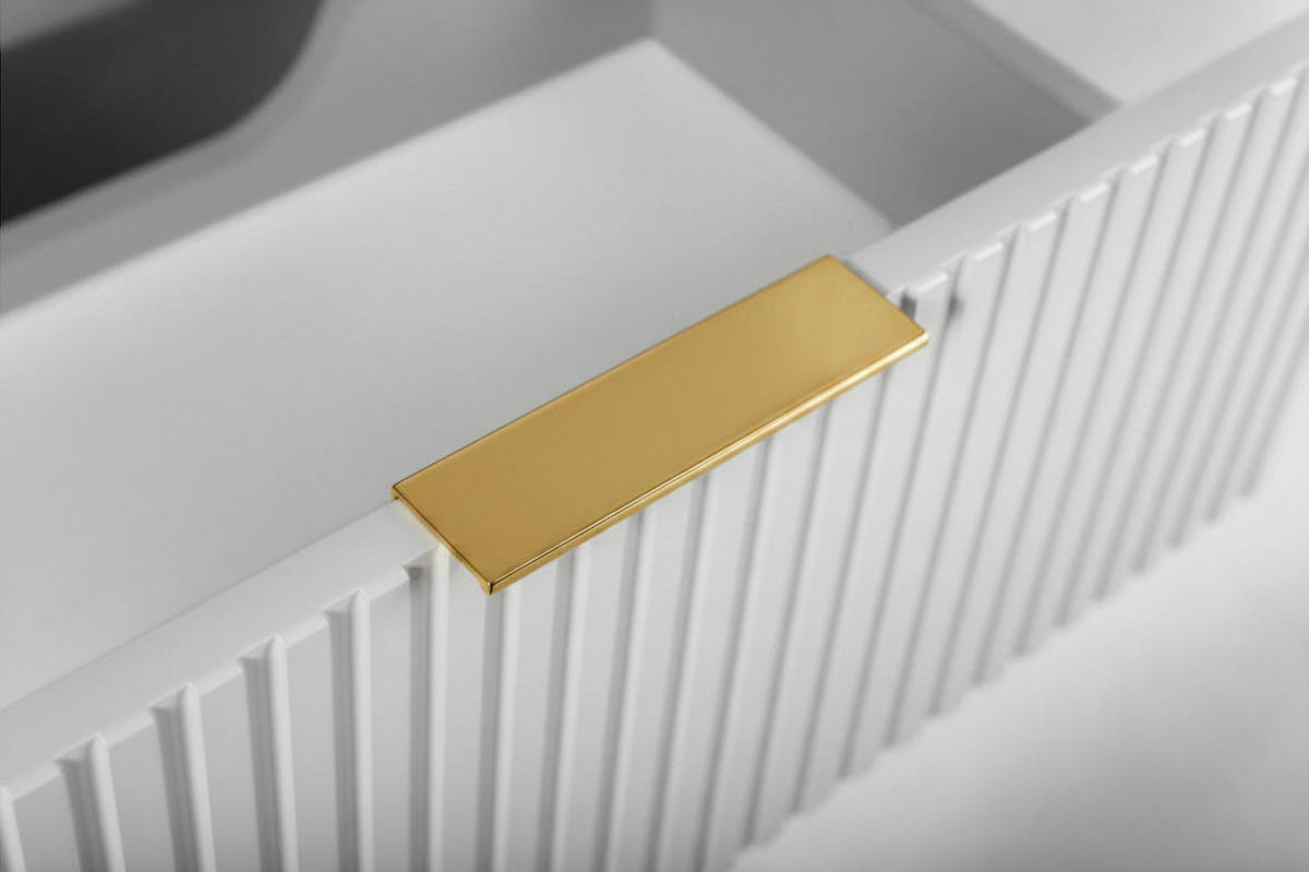 BADEZIMMERSCHRANK : Farbe Weiß, Griff gold, Füße gold, 60 x 41,5 x 66,7 cm - Goldfarben/Weiß, Holzwerkstoff (60/66.7/41.5cm) - 3XE LIVING