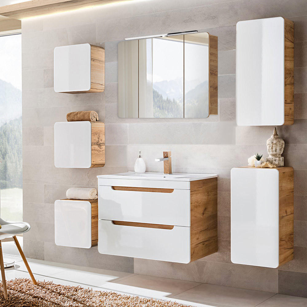 Lomado Badmöbel-Set Weiß 180x200x46 cm