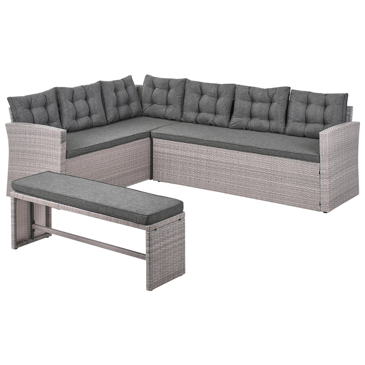 GARTEN-ECKSOFA 8-Sitzer Polyrattan Grau Viterbo - Hellgrau/Grau, Kunststoff - Beliani