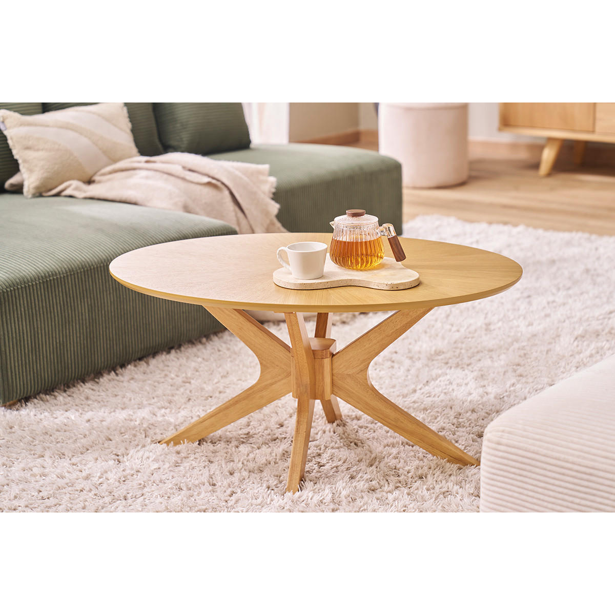 COUCHTISCH Oval Eiche Hell L90 DIELLI - Eiche Bianco, Holz (90/60/45cm) - Miliboo