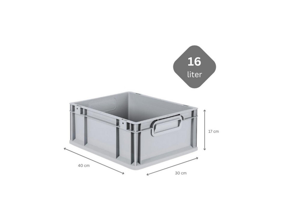 EUROBOX 5x Nextgen Economy Griffe Geschlossen 17x30x40cm 16 Liter - Grau, Kunststoff (30/17/40cm) - PROREGAL