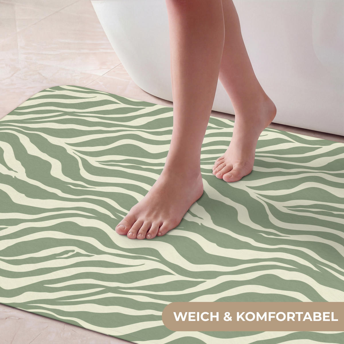 KOUPELNOVÁ PŘEDLOŽKA Zebra - Motiv - zelená 60x120 cm - šalvějově zelená, textil/plast (60/120cm)