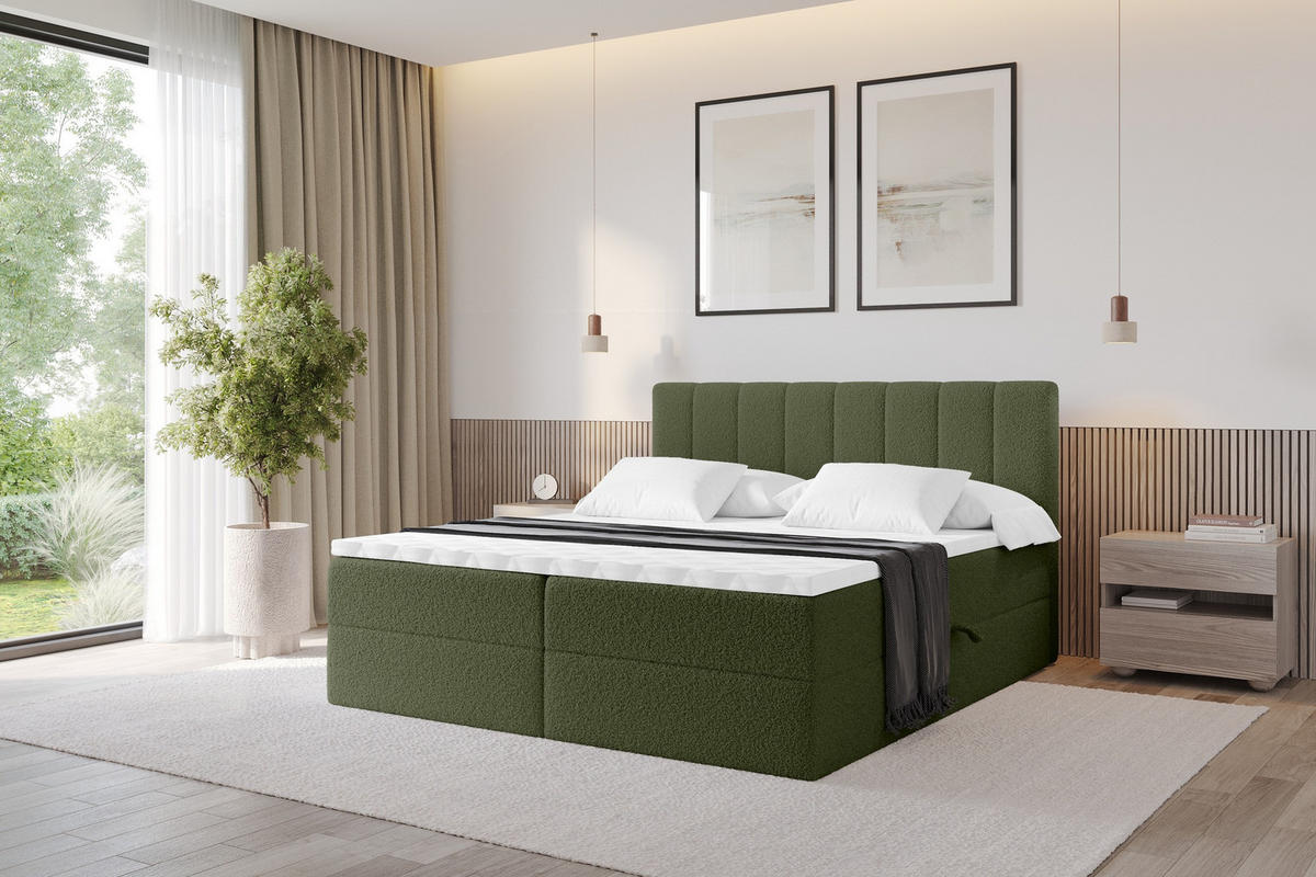 KONTINENTÁLNÍ POSTEL s matrací H3 - OTTA - 140x200 cm Zelená - zelená barva, kompozitní dřevo (140/200cm) - ALTDECOR