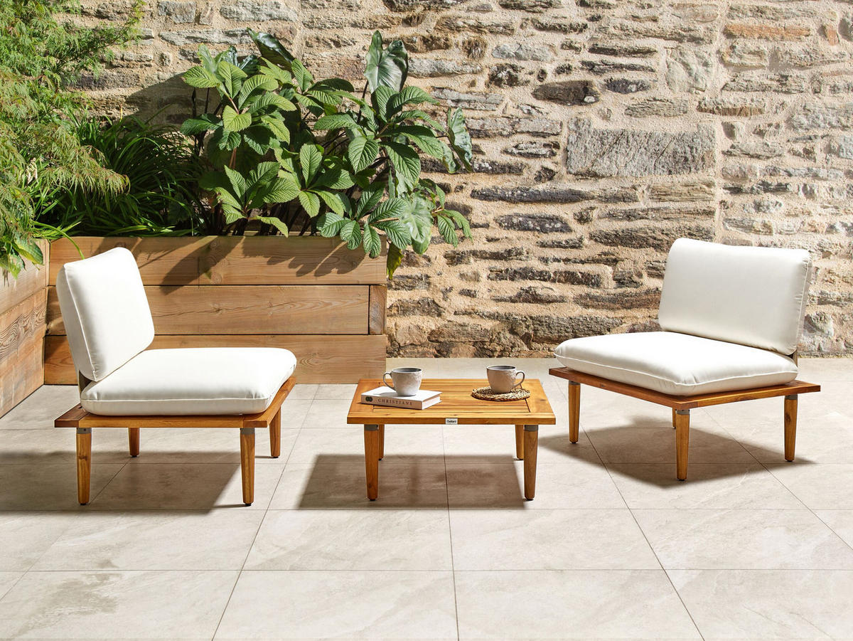 2-SITZER LOUNGE SET zertifiziertes Akazienholz cremeweiß Frascati - Creme, Holz - Beliani
