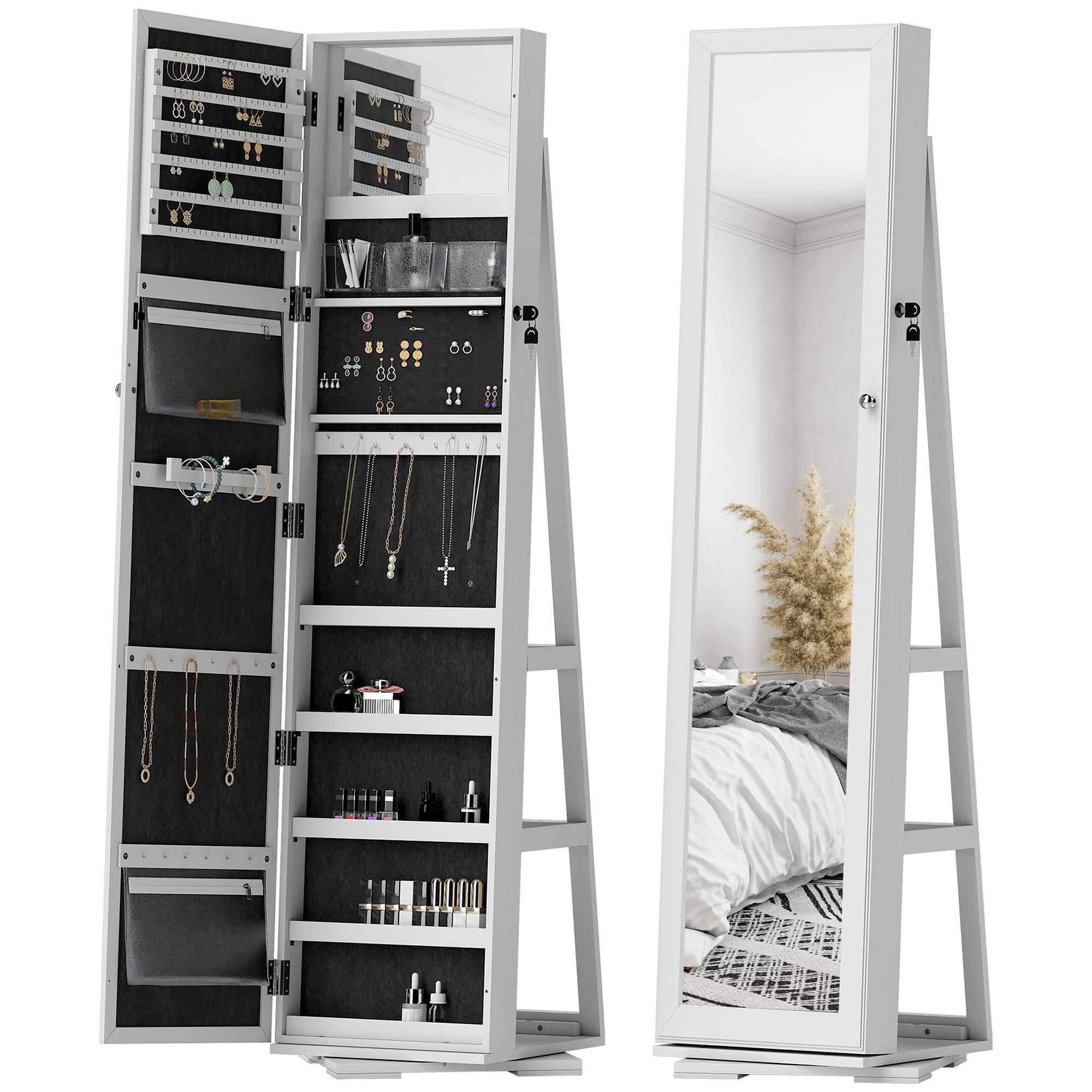 STANDSPIEGEL DE-18882 drehbar, abschließbar Weiß - Weiß, Holzwerkstoff (38/160/38cm) - ComfortXL