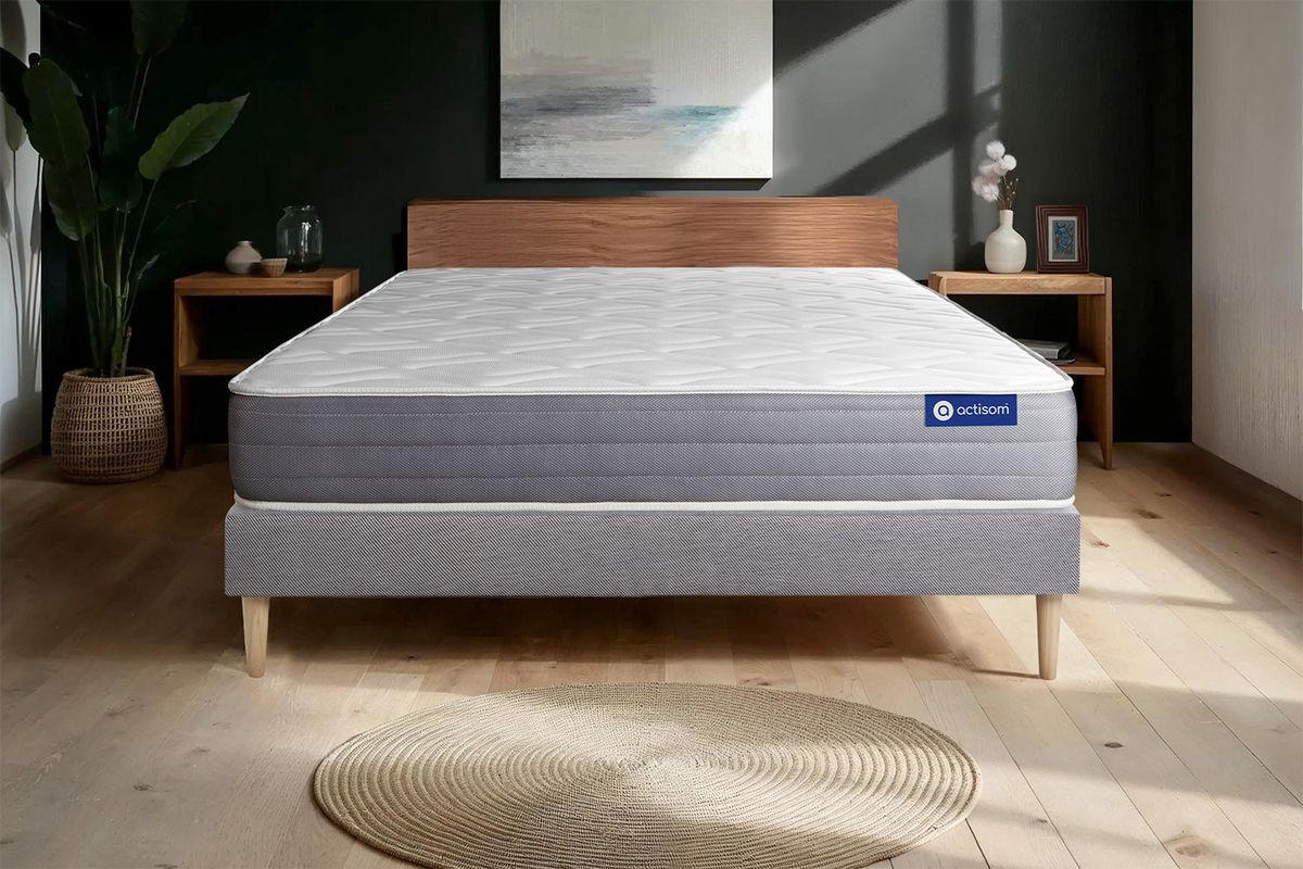 BETT Actiflex dream Taschenfederkern und Memory-Schaum 130 x 190 cm h1 - Kit Bettgestell Grau - Beige/Grau, Karton/Holz (130/190cm) - ACTISOM