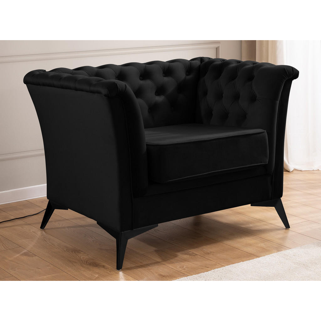 Thumbnail - S-Style Möbel Chesterfield-Sessel, Schwarz, Textil, Echtholz,Birke, Buche, 1-Sitzer, Füllung: Polyetherschaumkern, 116x7...