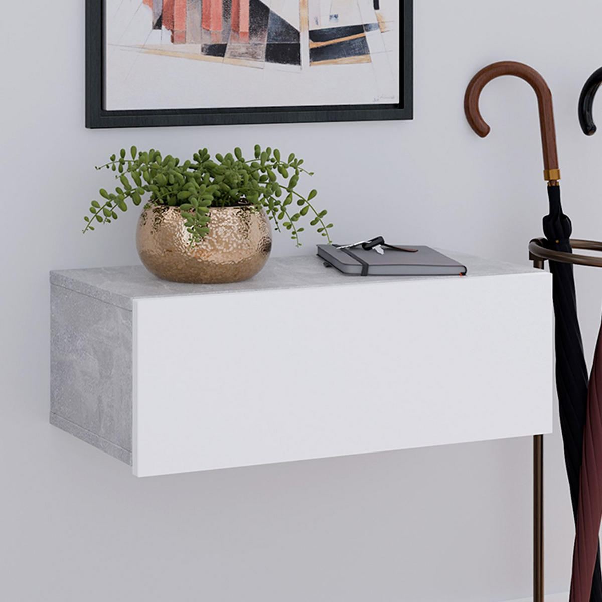 HÄNGENDER NACHTTISCH NANI - Weiß/Grau, Holzwerkstoff (60/21/27cm) - IDIMEX