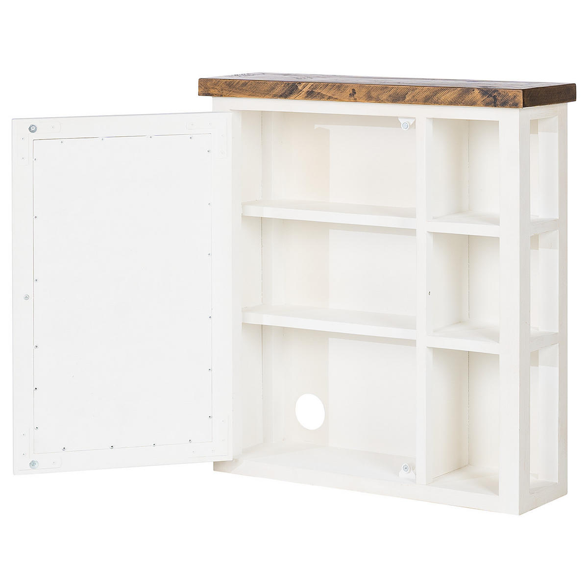 SPIEGELSCHRANK - Kiefer massiv - Weiß, Holz (70/75/20cm) - home24