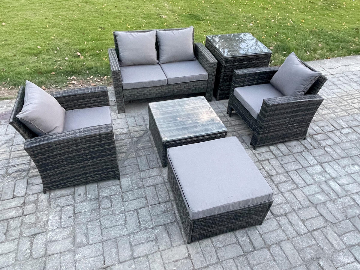 GARTENSOFA Hohe Rückenlehne Polyrattan Dunkelgrau 5-Sitzer - Dunkelgrau, Metall - Fimous