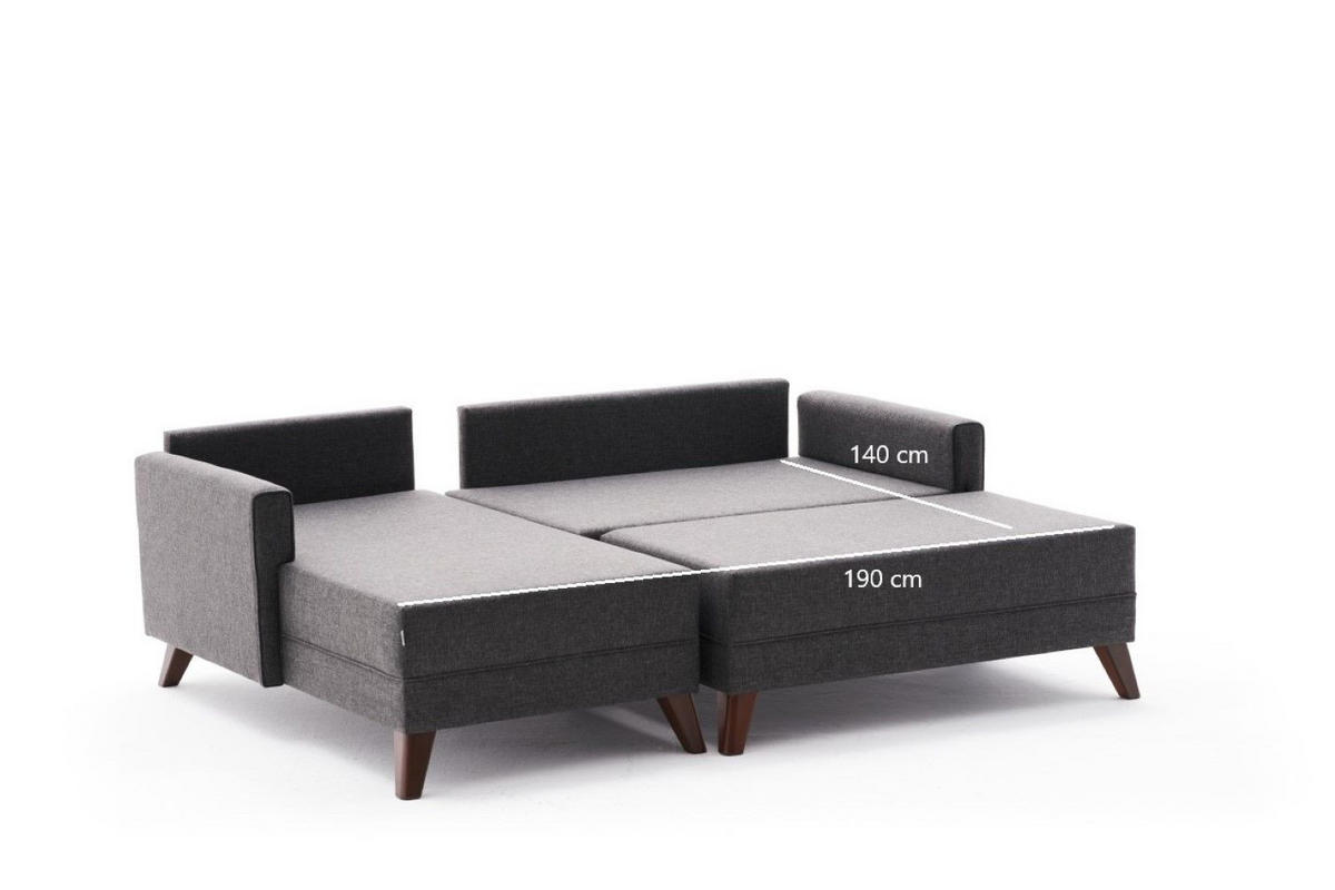 ECKSOFA mit Hocker als Schlaffläche, perfekt für kleine Räume - Anthrazit/Walnussfarben, Holz/Kunststoff (205/140cm) - myHomelando