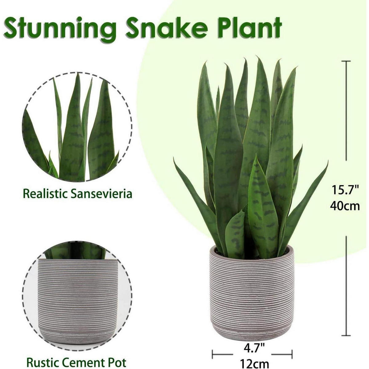 KUNSTPFLANZE Sanseveria 40 cm im Zementtopf Dunkelgrün - Grün, Keramik (40cm)