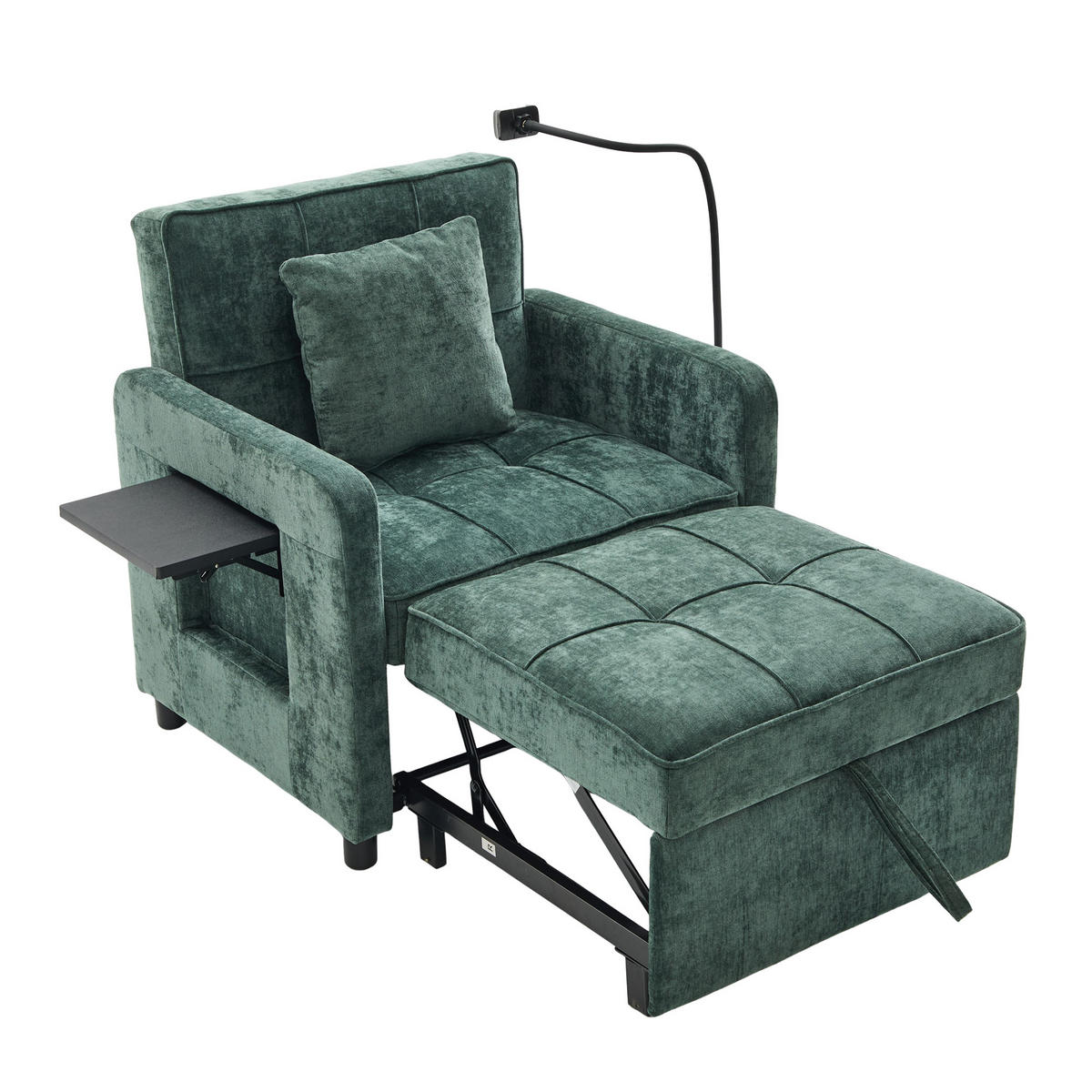 SCHLAFSESSEL 2-in-1 mit Tischchen und Stauraum, DE-42290, Grün - Grün, Metall (79/83/167cm) - ComfortXL