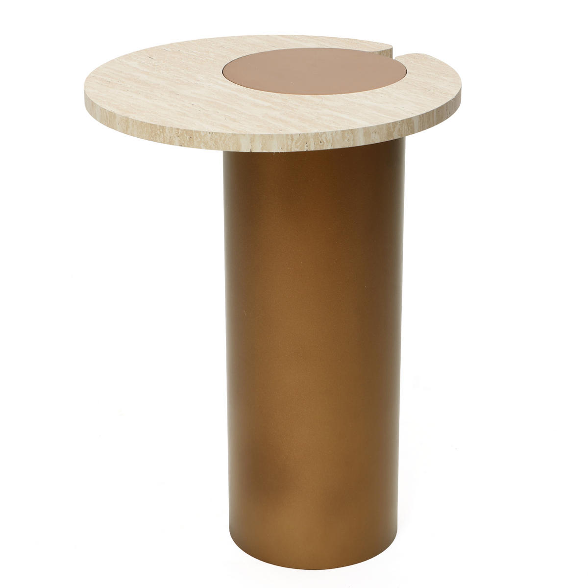 BEISTELLTISCH Holz Rund mit Travertin-Optik, 56 cm hoch - Braun, Holzwerkstoff (40/40/56cm) - Hometopia