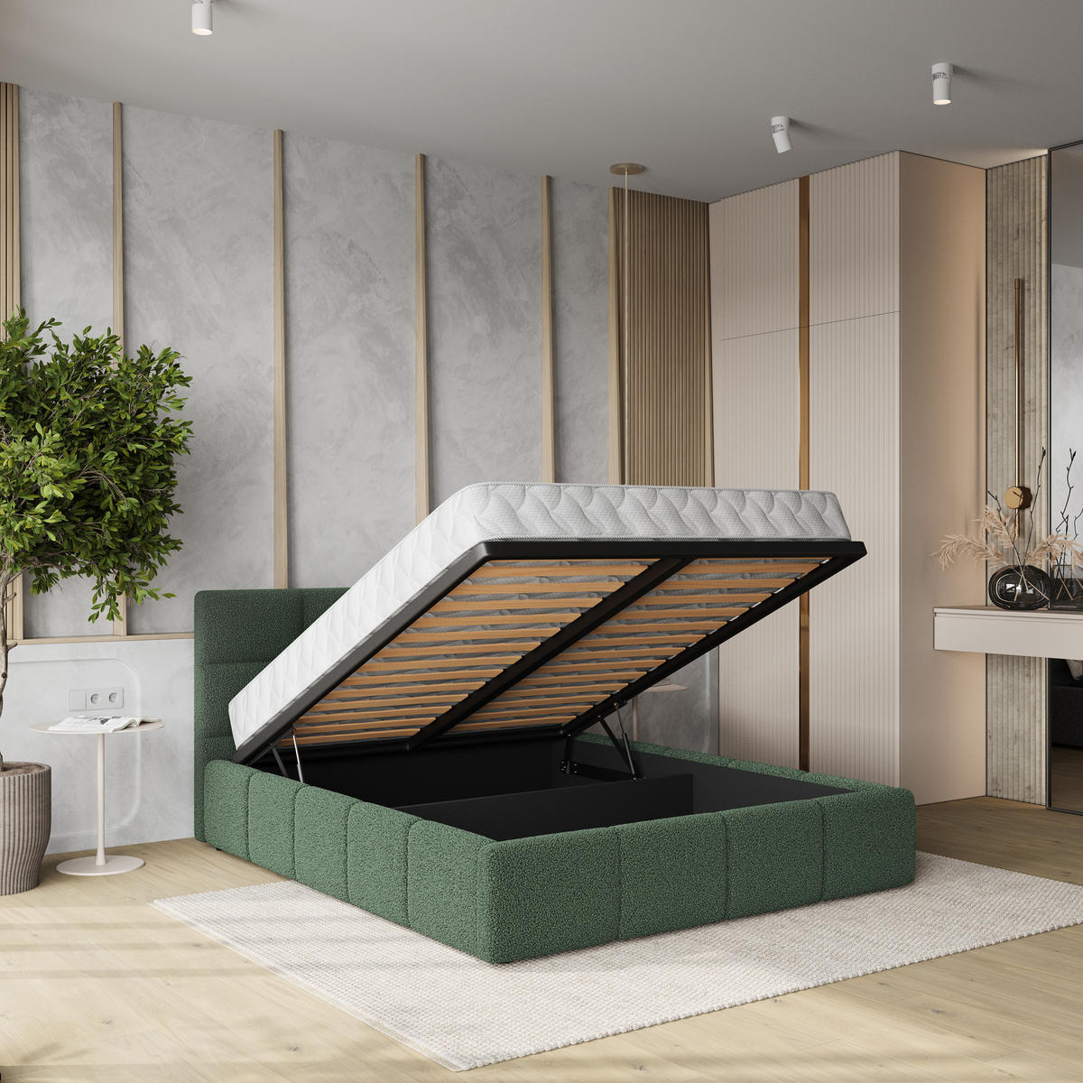 POLSTERBETT COMO 160x200 cm mit Bettkästen - Grün - Grün, Holz (160/200cm) - MASSENO