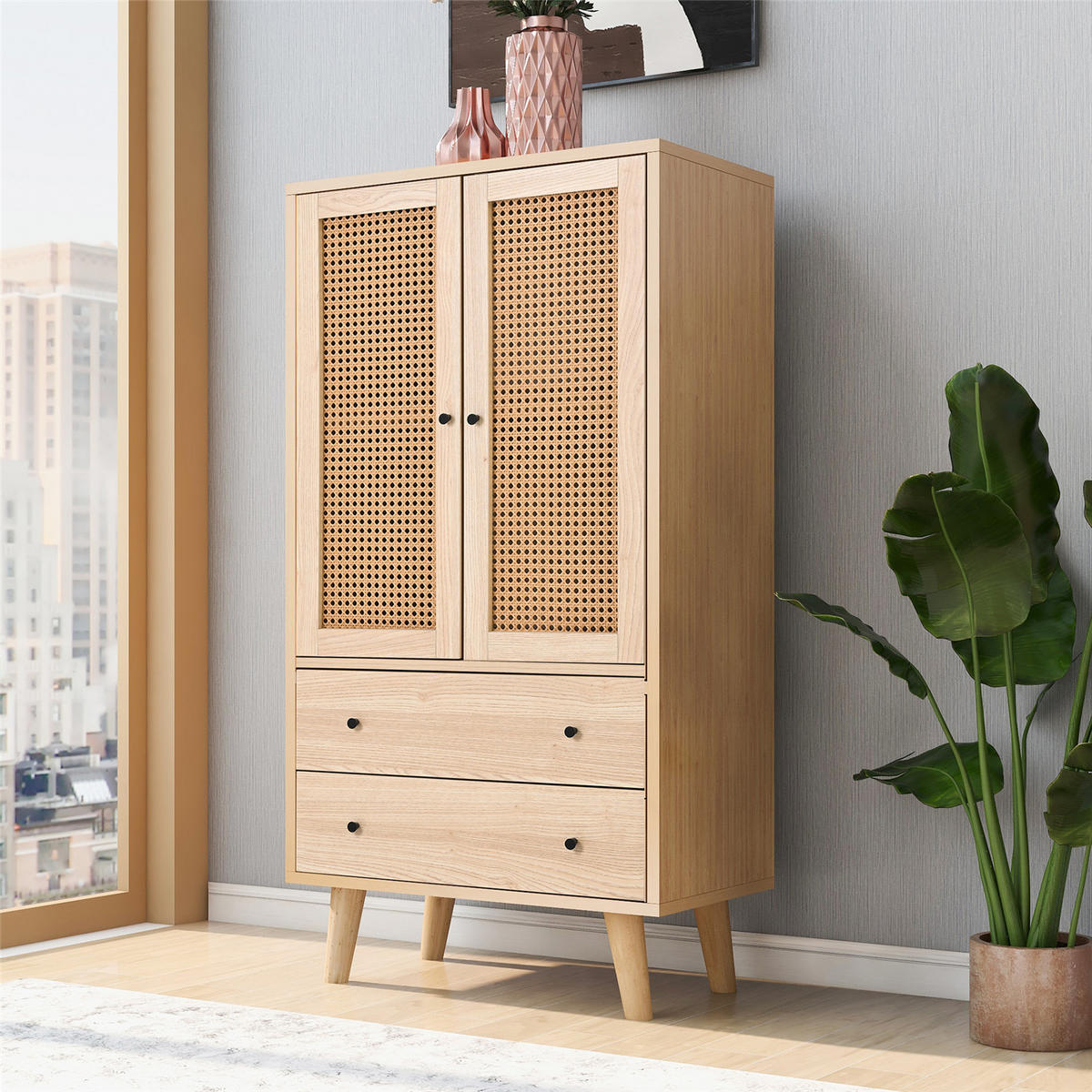 HIGHBOARD 120x60x40 cm mit Türen & Schubladen - Naturfarben, Holz (40/120/60cm) - Kaket