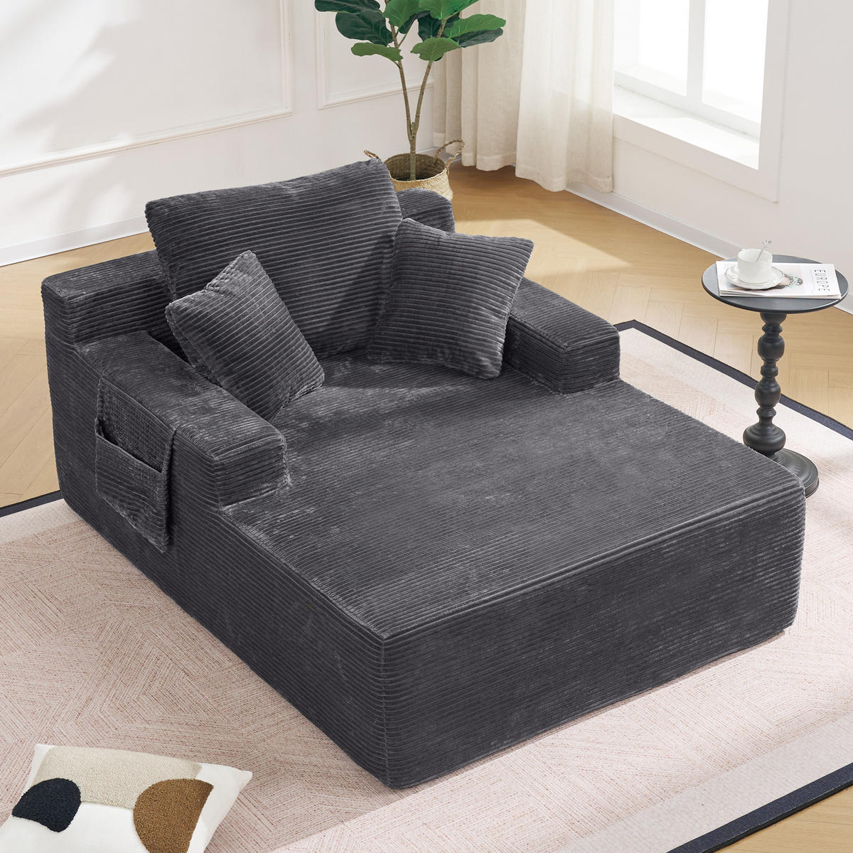SOFAELEMENT 150/110/70 cm Dunkelgrau Cord mit 2 Staufächer - Dunkelgrau, Textil (70/150/110cm) - Oxeza