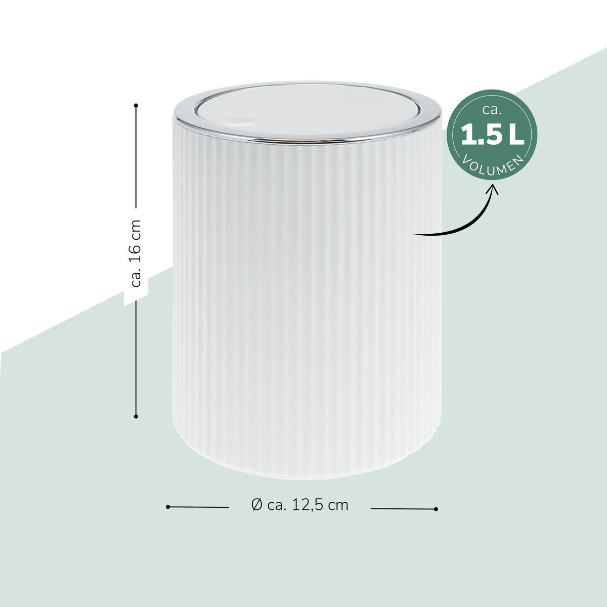 MINI-KOSMETIKEIMER 1,5 Liter, GAVELLO weiß, Kunststoff - Weiß, Kunststoff (12.5/16.3/12.5cm) - bremermann