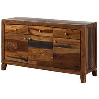 SIDEBOARD Sheesham 140x45x80 dunkelbraun lackiert ANCONA #222 - Dunkelbraun, Holz (140/80/45cm) - Massivmoebel24
