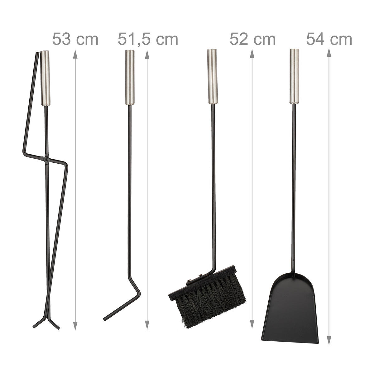 5-TLG.KAMINBESTECK-SET - Schwarz, Metall (30/56/30cm) - Relaxdays