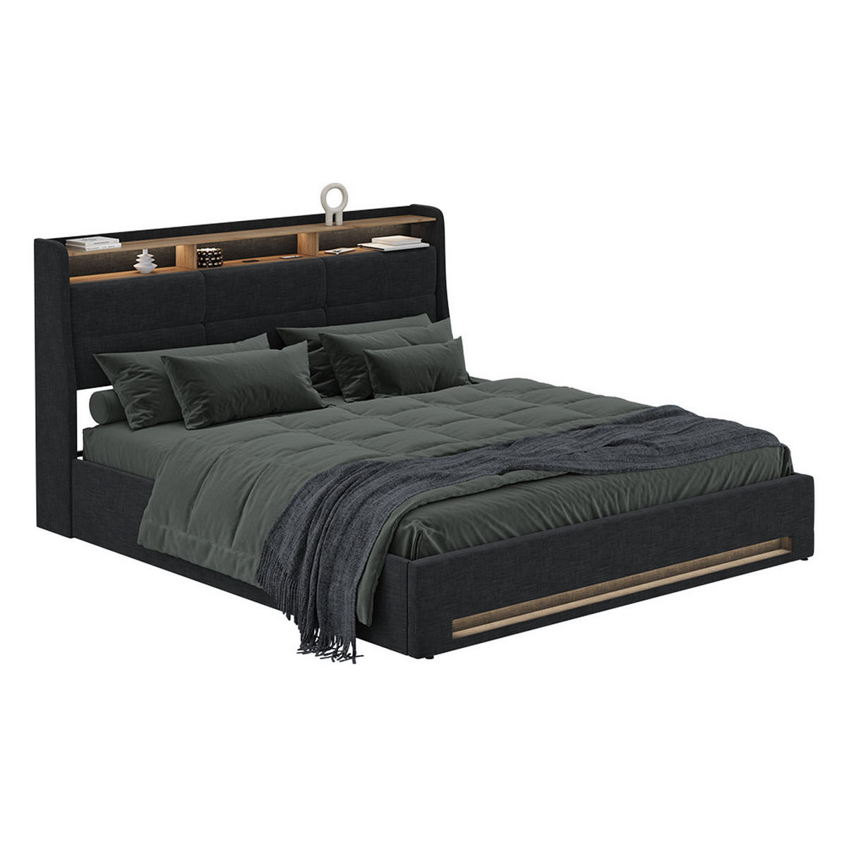 ČALOUNĚNÁ POSTEL Christin Antracit/dub - antracitová, kompozitní dřevo - VitaliSpa