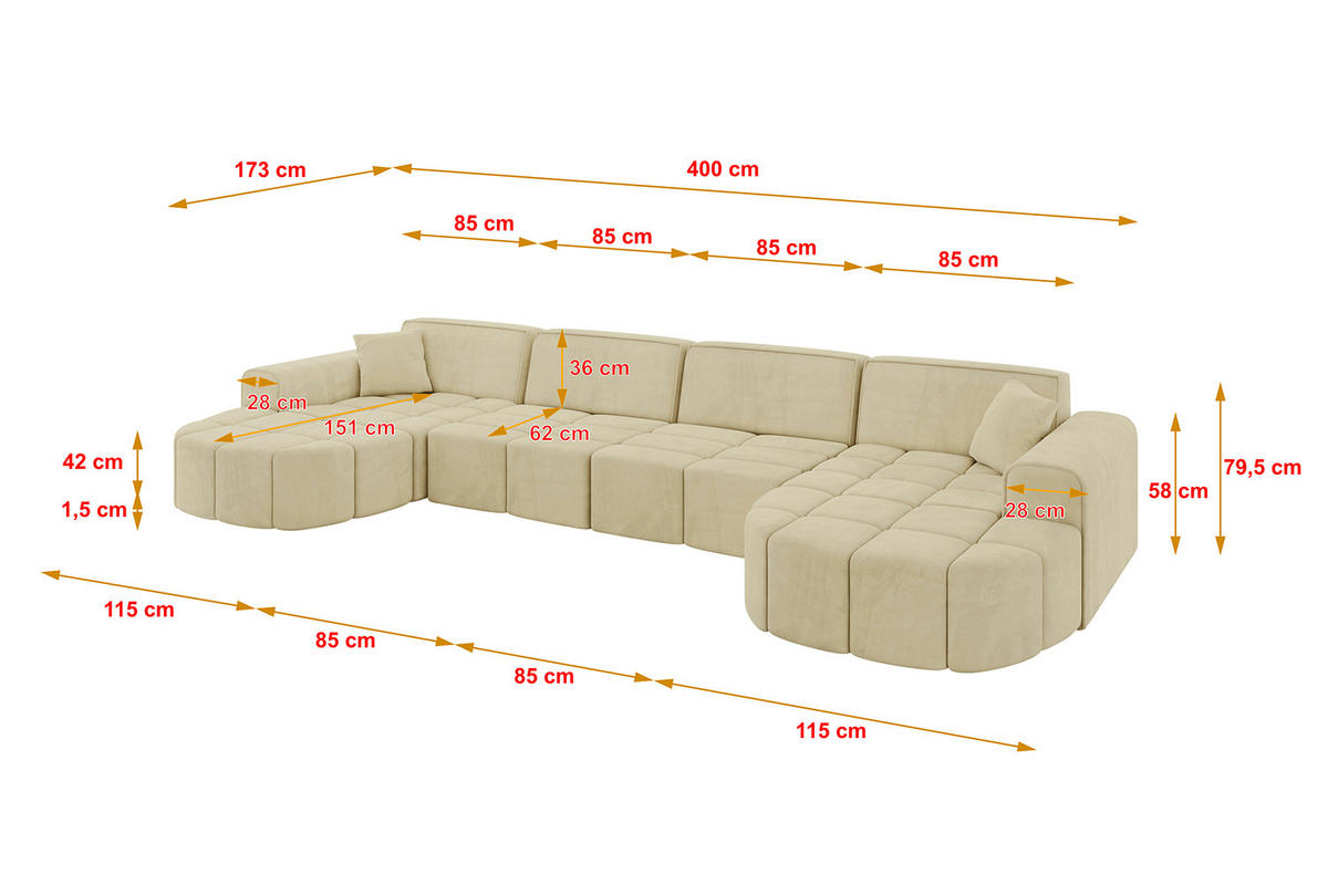 WOHNLANDSCHAFT LIVO-U2 - 400x173x79,5 cm Beige - Beige, Holzwerkstoff/Textil (400/79/173cm) - ALTDECOR
