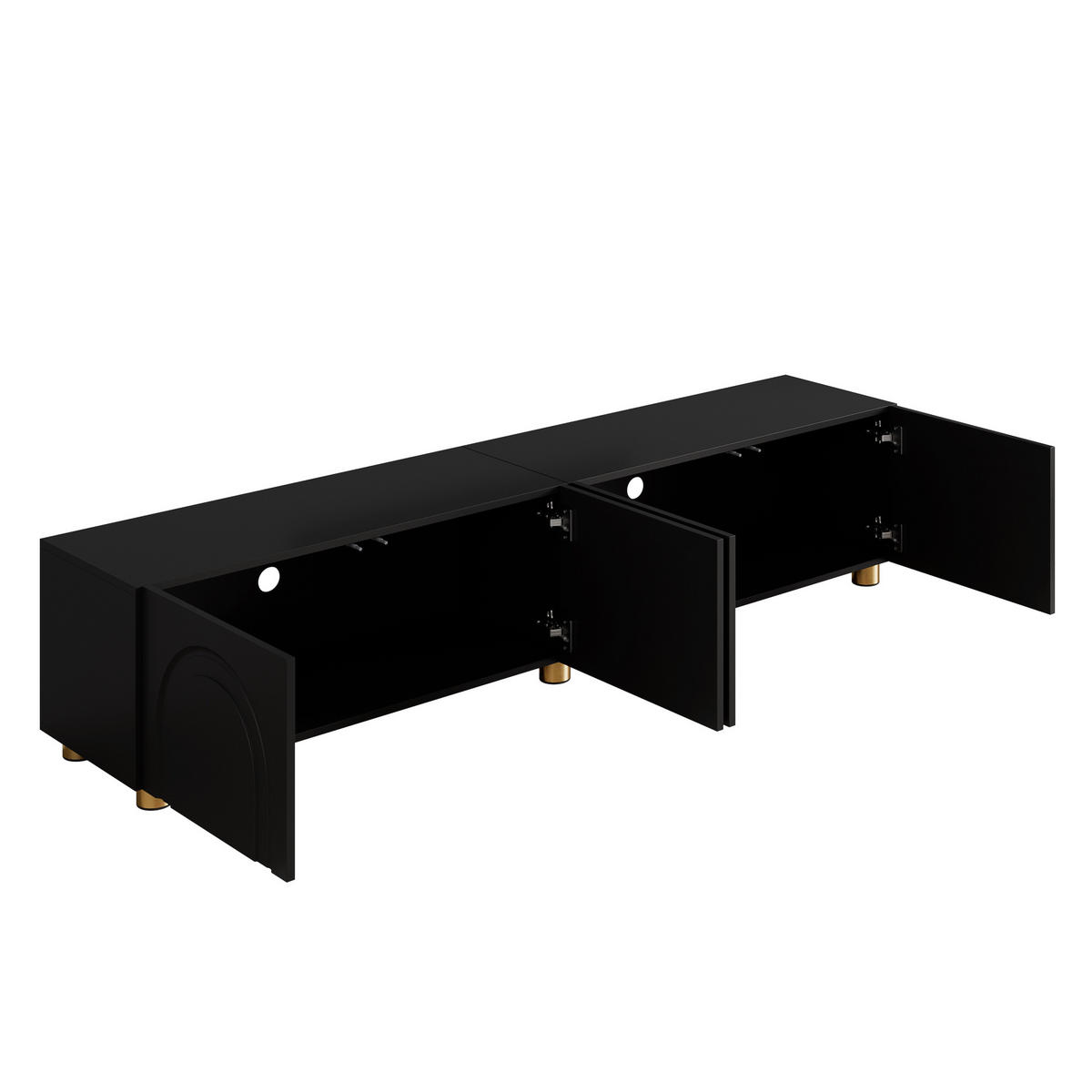 TV-SCHRANK Schwarz 180/35/40 cm, 4 Türen, Bogenrelief, Metallfüße - Schwarz, Holzwerkstoff (180/40/35cm) - PANGIVO