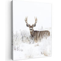 LEINWANDBILD Hirsche - Winter - Schnee - Tiere - Jahreszeiten - Weiß 60x80 cm - Hellbraun, Textil (60/80cm) - MuchoWow