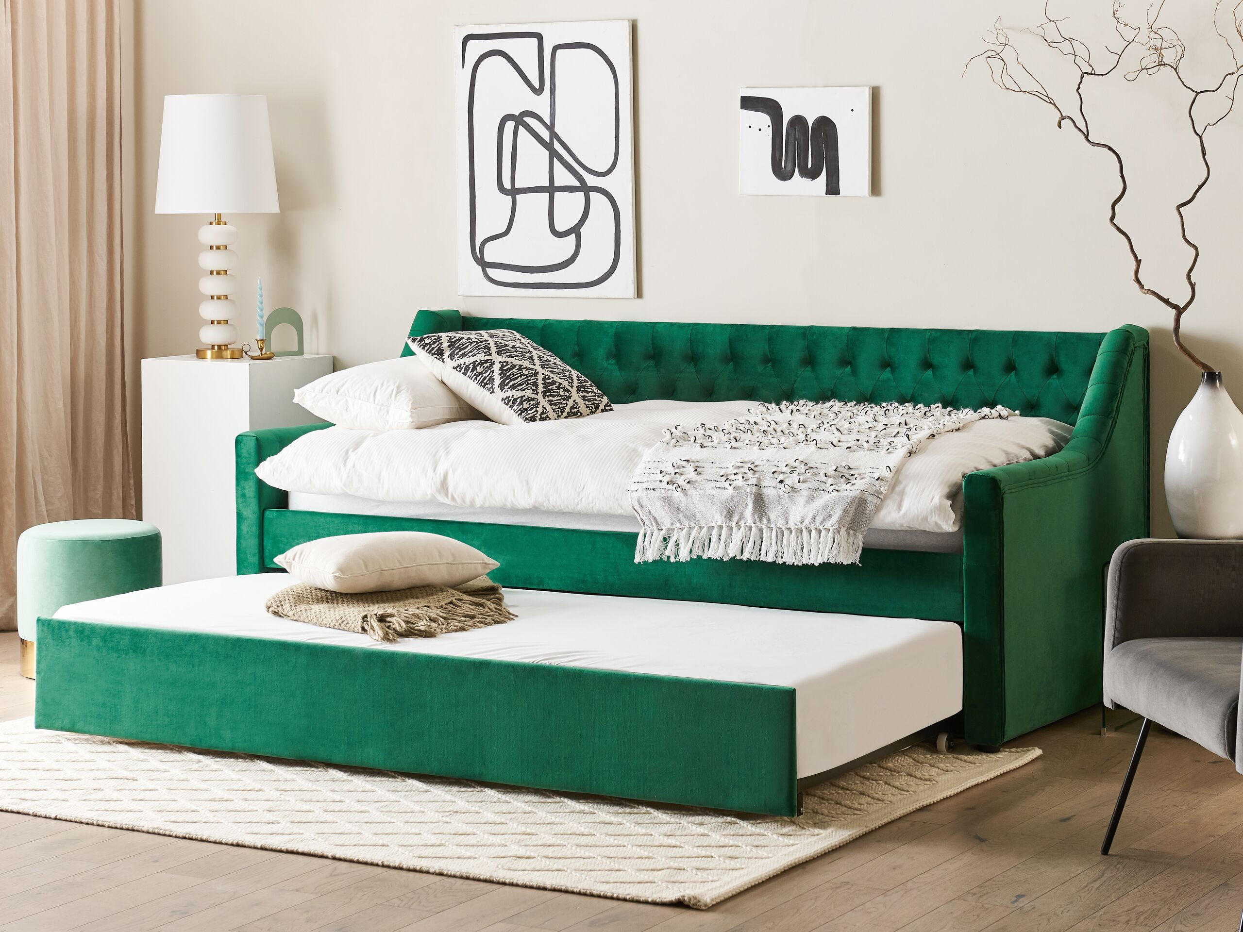 TAGESBETT 90/200cm Smaragdgrün Montargis - Grün, Textil (90/200cm) - Beliani