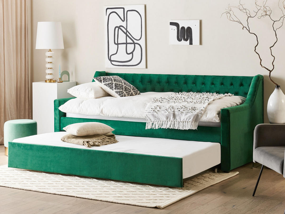 TAGESBETT 90/200cm Smaragdgrün Montargis - Grün, Textil (90/200cm) - Beliani